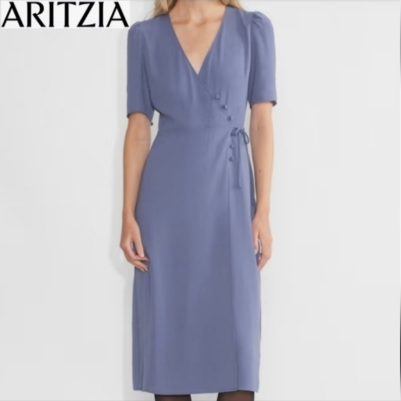 🇨🇦 Aritzia Wilfred Lulea Short Sleeve Chiffon Midi Wrap Dress - Picture 1 of 16